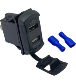 Resim Motoraid 12V-24V Dijital Voltmetre+Şarj Cihazlı (Usb x 2) (4.2A) (Anahtar Tipi) (Mavi Işık) 