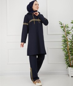 Resim CNG MODA Lacivert Simli Şerit Tesettür Eşofman Takımı 