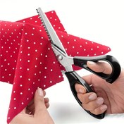 Resim 1 adet Kırmızı Polka Dots Tasarımı ile Paslanmaz Çelik Makas, Sol ve Sağ El Kullanımı için Rahat Tutuşlu Saplar, Kumaş ve Kağıt Kesimi için İdeal, Dikiş Malzemeleri | Polka Dots Deseni | Rahat Tutuş 