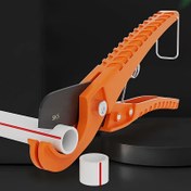Resim Turuncu Ratchetli PVC Boru Kesici Aracı - Ayarlanabilir Gerilim Vidaları ve Hassas Kesim için Metal Kelepçe ile Dayanıklı Plastik PEX Kesici, Tesisat Bakımı | Fonksiyonel Araç Tasarımı | Dayanıklı Plastik Gövde 