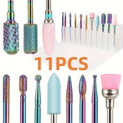 Resim Akrilik Tırnaklar için 11 Parça Profesyonel Tırnak Delme Seti - Elektrikli Tırnak Dosya Bitleri ile Depolama Kutusu, Çoğul İşlevli Kokusuz Karbür & Seramik Bitleri için Manikür & Pedikür 