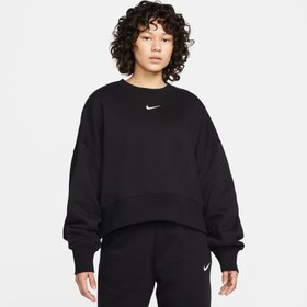 Resim Nike Sportswear Phoenix Fleece Oversized Crew Kadın Siyah Eşofman Üstü 