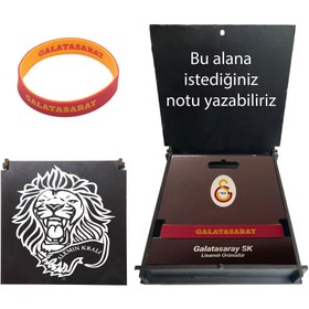 Resim Galatasaray Lisanslı Çift Taraflı Bileklik Hediye Siyah Aslan Ahşap Kutulu 