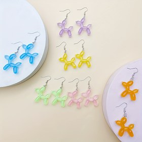 Resim Fantastik Floresan 3D Balon Köpek Reçine Küpeler - Sevimli Hediye 