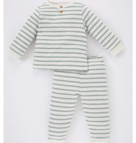 Resim Defacto Erkek Bebek Çizgili Uzun Kollu Fitilli Kaşkorse Pijama Takımı B1950a523wner238 