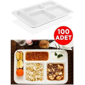 Resim 100 Adet Polikarbon Kırılmaz Tabldot Bölmeli Yemekhane Servis Tabağı Krem 