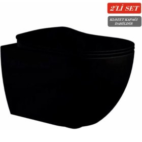 Resim Creavit Free Rim-Off Kanalsız Asma Klozet (FE322.SM) Mat Siyah + Duck Yavaş Kapanan Kapak Mat Siyah 2'li Set 