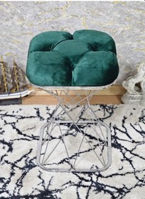 Resim Zafir Kare Krom Kaplama Yeşil Puf & Bench - Puf Oturak - Bench - Ayak Ucu Oturak - Tabure - Makyaj Oturak Yeşil 