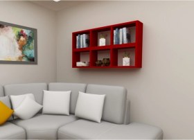 Resim Kitaplık Yan Kırmızı Renk Duvar Rafı Ikili Takım Kırmızı 