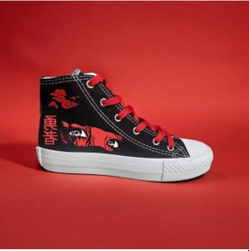 Resim El Yapımı Beyaz Kanvas Ayakkabılar, Tanjiro Kamado Desenli Siyah 