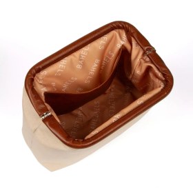 Resim Bahels Kadın Kahve Detaylı Kanvas Clutch Çanta Orta Boy Tekstil Malzeme ile Günlük Kullanım 