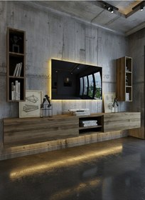 Resim Resital Ledli Duvara Monte Tv Sehpası - Ceviz - W6002-2 Çok Renkli 