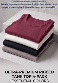 Resim Premium Fitilli Pamuklu Esnek Kumaş Kadın 4lü Crop Set - U Yakalı Spor ve Şık Basic Bluz Seti - Yumuşak Dokulu Slim Fit Yazlık Üst Set 