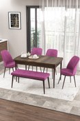 Resim Canisa Zen Serisi 80x132 Mdf Açılabilir Barok Ahşap Desen Masa Takımı 4 Mor Sandalye Ve 1 Bench 