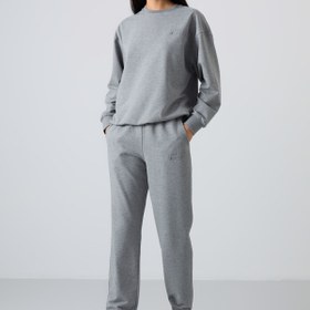 Resim TOMMYLIFE Gri Melanj Basic Pamuklu O Yaka Oversize Lastik Paça Kadın Eşofman Takım - 95287 