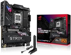 Resim ASUS ROG STRIX B850-E GAMING WIFI AMD B850 AM5 DDR5 8000 DP HDMI Type-C 5x M2 USB3.2 Gen 2x2 WiFi 7 + BT AURA RGB 5Gbit LAN ATX 3xGen5 M.2, ASUS Q-Design, Ready for Advanced AI PC 