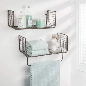 Resim Go Dekor Metal Banyo Havlu Askılı Duvar Rafı ( 2'li Set ) 