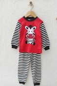 Resim Unisex Çocuk Kırmızı Zebra Desenli Pijama Takımı 