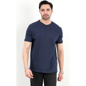 Resim Erkek Bisiklet Yaka Basic %100 Pamuklu T-Shirt Lacivert - 25Y 2735 