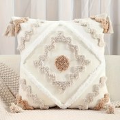 Resim 1 adet Boho-Chic Bej Tufteli Yastık Kılıfı Püsküllü - Pamuk Kanvas 3D Geometrik Desenlerle, Fermuarlı Kapatma, Elde Yıkanabilir - Koltuk, Kanepe, Yatak Odası, Oturma Odası Dekoru için İdeal - İçlik Dahil Değil, Dekoratif Yastıklar 