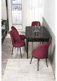 Resim Canisa Kor Serisi 70x114 Açılabilir Mutfak Masası Takımı Siyah Mermer Desen Masa 4 Bordo Sandalye Masa Siyah Mermer Desen Sandalye Bordo 