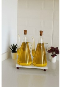 Resim Morponi Mermer Stantlı 2'li Glazzy Çizgili Tasarım Yağlık & Sosluk 750 Ml Şeffaf 