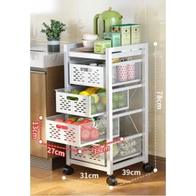 Resim Trendesk 4 Katlı Lux Metal Beyaz Çekmeceli Patates Soğan Sebze Meyve Sepeti Sebzelik 1009-CN 