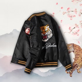 Resim Kaplan Nakışlı Mevsimlik Siyah Beyzbol Ceket - M 