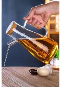 Resim 2 Adet Bambu Kapaklı Borosilikat Cam Yağlık Sirkelik 900ml Şeffaf 
