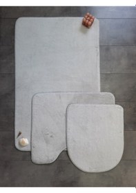 Resim Ultrasoft Düz Gümüş Gri 3 Lü Banyo Paspası Halısı Seti Kaymaz Gri 