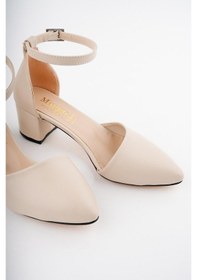 Resim Muggo W0708 Garantili Kadın Klasik Günlük Tarz Şık Ve Rahat Topuklu Ayakkabı Krem 