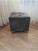 Resim Lüks Sandıklı Tabure Puf 45 X 45 Cm Ceviz Ayak Antrasit 