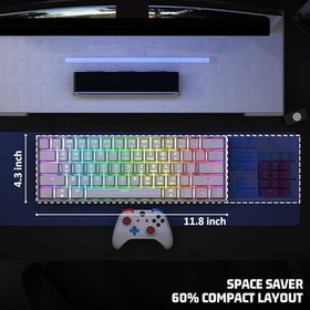 Resim coverzone Leaven K620 Type-C Kablolu Klavye Led RGB 61 Tuşlu RGB Mekanik Oyuncu Işıklı Klavye Ergonomik Tasarım Bilgisayar PC için Gaming Keyboard Beyaz Renk Kırmızı Switch 