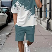 Resim Yaz Yeni Rahat Yuvarlak Yaka Kısa Kollu T-Shirt Seti, Şimşek Deseni, Spor Rahat Stil, Nefes Alabilen Kumaş, Moda Minimalist Stil, Plaj Sporları için Uygun 