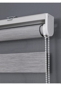 Resim Ithal Kalın Gri Zebra Stor Güneşlik Perde Etek Düz Alüminyum Kasa Metal Ayak 