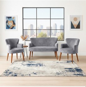 Resim Azra Mobilya Roma Çay Seti Koltuk Takımı Babyface Kumaş 2 Berjer + 1 İkili Koltuk Ahşap Ayaklı Açık Gri Açık Gri 