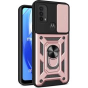 Resim Eabhulie Motorola Moto G Power Için Kaydırmalı Kamera Kapaklı ve Halka Tutucu Standlı Sağlam Zırh Koruma Çantası Kılıf (Yurt Dışından) 