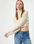 Resim Crop Triko Kazak Balıkçı Yaka Uzun Kollu Akrilik Karışımlı 