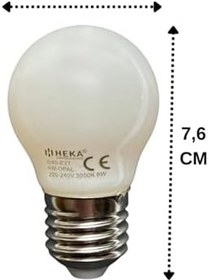 Resim Heka LED Ampul, 6W (48W), 3000K Sarı Işık, E27 Duylu, G45, 6 Adet Set 