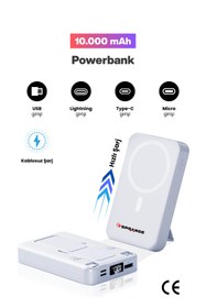 Resim SPRANGE Magsafe Powerbank 10000 Mah Standlı Hızlı Taşınabilir Iphone 11 12 13 14 15 16 Samsung uyumlu 