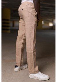 Resim Beli Lastikli ve İplikli Linen Kumaş Keten Bol Paça İnce Yazlık Baggy Pantolon 