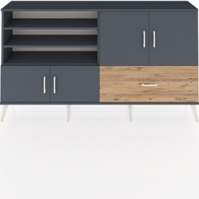 Resim Arges Konsol 5 Raflı Tek Çekmeceli 4 Kapaklı 176x30x99 Antrasit-a Antrasit-antrasit/çam 