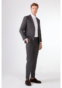 Resim Dufy Gri Balıksırtı Erkek Takım Elbise - Slim Fit Gri 