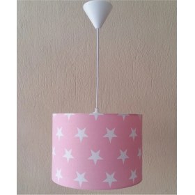 Resim Teknotrust Pembe Yıldızlı Kumaş Kaplama 2.li Set Yatak Odası Genç ve Çocuk Odası Avize ve Abajur Seti 