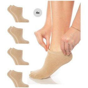 Resim Bambu Kadın Sneaker Bej Çorap Dikişsiz Görünmez Bilekte Spor Çorap Premium 4'lü Paket Renkli 