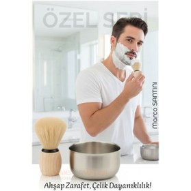 Resim Skygo Klasik Tıraş Seti – Ahşap Saplı Fırça & 304 Paslanmaz Çelik Tıraş Tası 