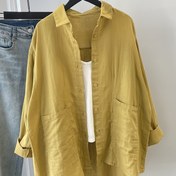 Resim Kadınlar için Rahat Kesim Uzun Kollu Gömlek - Hardal Sarısı, Göğüs Cebi ile Hafif Görünmez Kumaşlı Bluz, Makinede Yıkanabilir & Moda Üstü, İlkbahar/Sonbahar Giyimi, Pürüzsüz Dokulu 