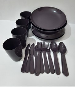 Resim renkli çiçekler Piknik Seti 20 Parça Plastik Piknik Için Tabak Bardak Kaşık Çatal Bıçak Set 