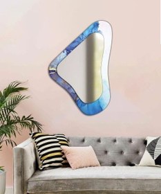 Resim CAMDAN TABLO I Asimetrik Geometrik Renkli Dekoratif Duvar Aynası - Modern Tasarım-18 (90x60 cm) 