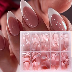 Resim 360 adet Kısa Badem Fransız Ucu Tırnak Uçları Nude Pembe ve Beyaz Renklerde - Tam Kaplama Sahte Tırnak Yama Seti, Profesyonel Tırnak Salonları ve DIY Ev Kullanımı için Uygun, Tırnak Teknisyenleri Malzemeleri 